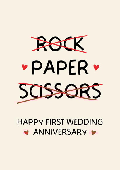 Cute Anniversary Card - First Wedding Anniversary - Rock, Paper, Scissors created by Puns and Needles