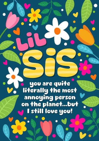 Cute Birthday Card - For Little Sister - Botanical Flowers created by Sophie Larsson