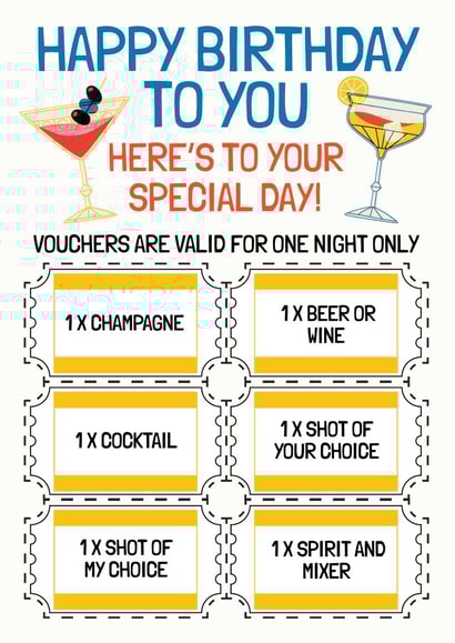 Fun Birthday Card - Drinks Voucher - Birthday Night Out created by AbiGoLucky