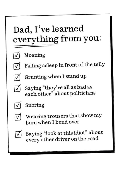 Funny Fathers Day Card - Things I've Learned From Dad - Checklist created by Very British Problems