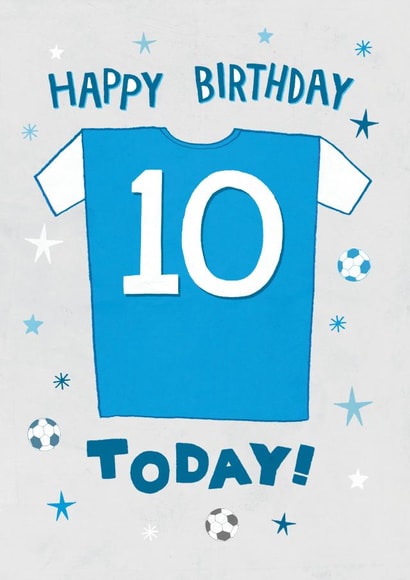 Cool Football Birthday Card - 10 Today - Blue Football Shirt created by Pencilface