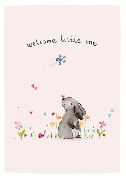 Cute New Baby Card - Bunny and Butterfly - Welcome Little One created by Louise Mulgrew
