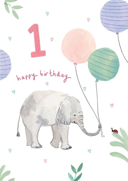 Cute 1st Birthday Card - Elephant - Balloons created by Louise Mulgrew