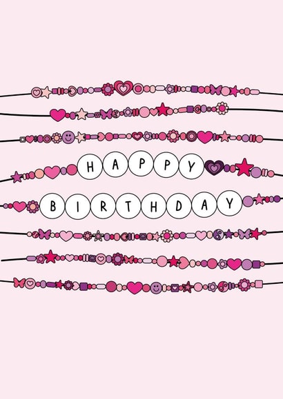 Friendship Bracelet Happy Birthday Card Pink created by blacbutterflies