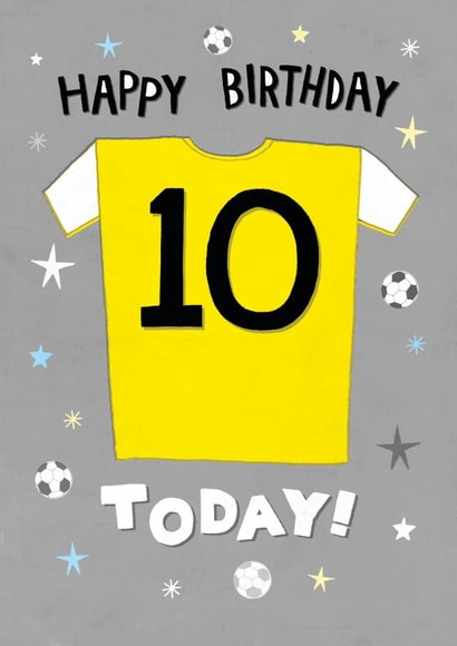 Fun 10th Birthday Card - Yellow Football Shirt created by Pencilface