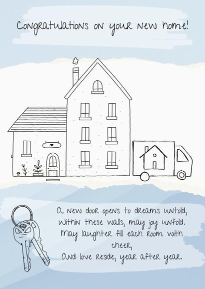 New Home Congratulations Card - House and Moving Truck Illustration created by Ronnie O