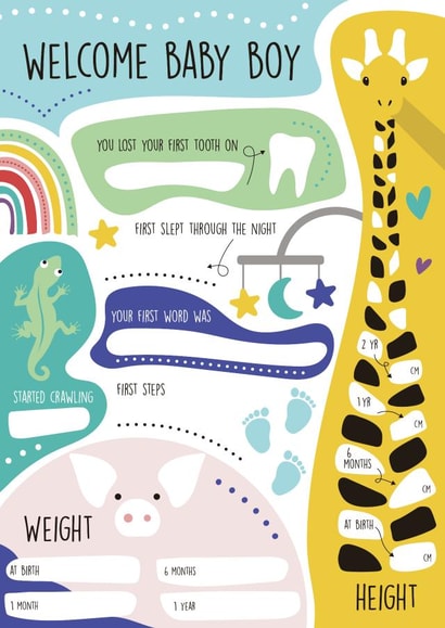 Cute New Baby Card - For Baby Boy - Recordable Milestones created by Quinton cards