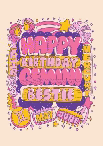 Cute Birthday Card - Gemini Zodiac Sign created by Harkiran Kalsi