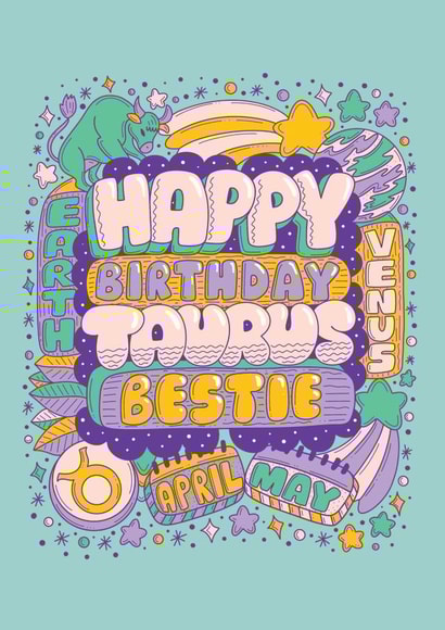 Cute Birthday Card - Taurus Zodiac Sign created by Harkiran Kalsi