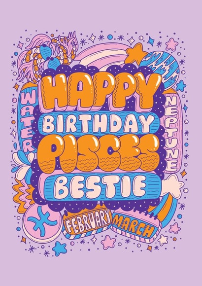Cute Birthday Card - Pisces Zodiac Sign created by Harkiran Kalsi