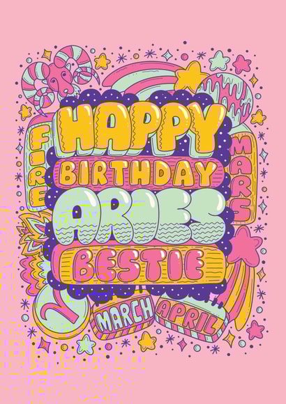 Cute Birthday Card - Aries Zodiac Sign created by Harkiran Kalsi