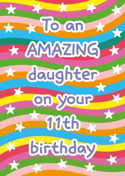 Fun 11th Birthday Card - For Daughter - Stars and Rainbow Waves created by size3art