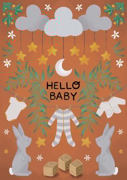 Unisex bunny and baby grow new baby card created by Art by Reebee