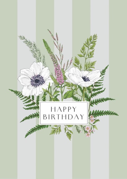 Happy Birthday Card - Pretty Striped Floral Posy created by Catherine Lewis Design