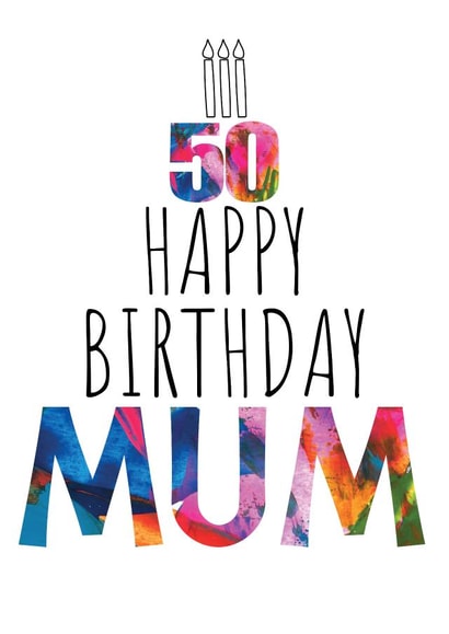 Classic 50th Birthday Card - For Mum - Birthday Cake and Candles created by size3art