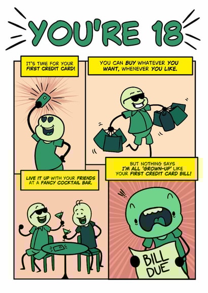 Fun 18th Birthday Card - You're 18 - Comic created by Jimmy Messer