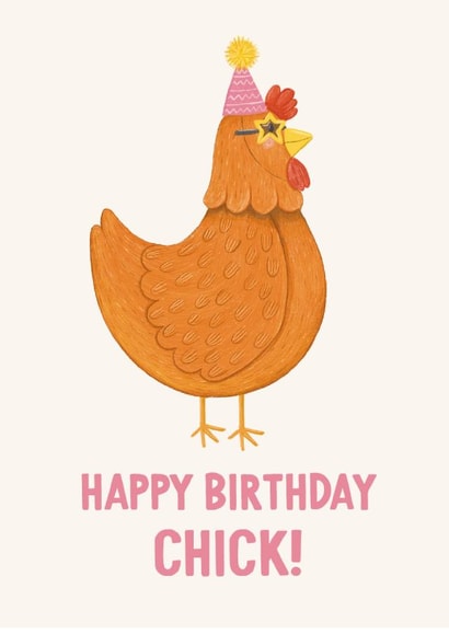 Cute Birthday Card - For Her - Chicken Pun - Chick created by Rebecca Grantham