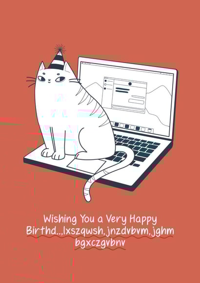 Cute Funny Birthday Card for Cat Owners - Mischievous Cat Sitting on a Laptop created by Mintea.Peach