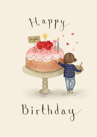 Cute Birthday Card - Cake - For Daughter created by Love Lucy Illustration