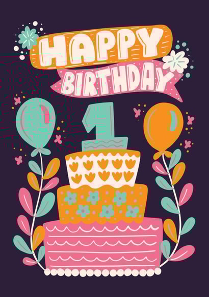 Cute Happy Birthday Card - 1 Year Old Birthday created by Harkiran Kalsi