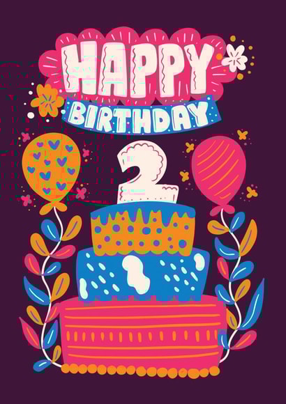 Cute Happy 2nd Birthday Card - 2 Year old - 24 months created by Harkiran Kalsi