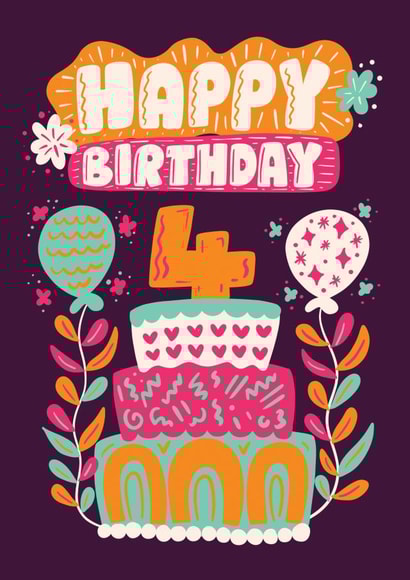 Cute Happy 4th Birthday Card - 4 Year old created by Harkiran Kalsi