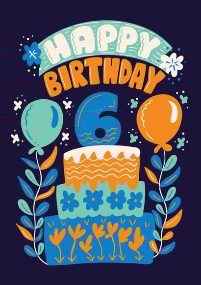 Cute Happy 6th Birthday Card - 6 Year old created by Harkiran Kalsi