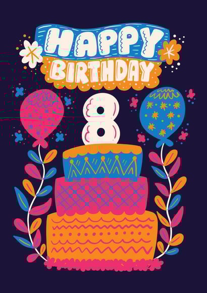 Pretty Birthday Card - 8th - Cake created by Harkiran Kalsi