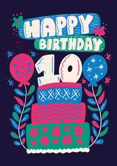 Pretty Birthday Card - 10th - Cake created by Harkiran Kalsi