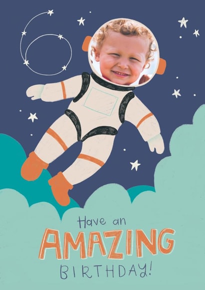Cute Birthday Photo Card - Amazing Astronaut - 6th created by Hollie McManus Illustration