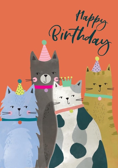 Cute Birthday Card - Cats in Hats created by Laura Darrington Design Ltd.