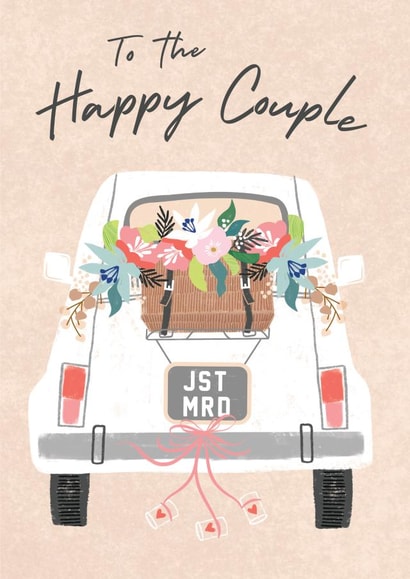 Arty Wedding Card - Wedding Car - Happy Couple created by Laura Darrington Design Ltd.