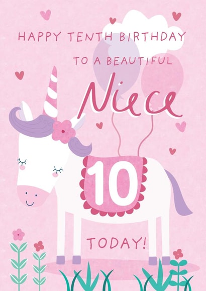 Cute 10th Birthday Card - Unicorn - Niece created by Juniper and Rose Studio