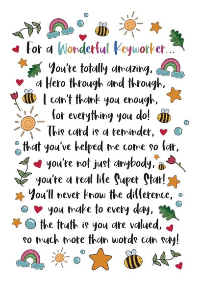 Wonderful Keyworker Card - Heartfelt Thank You Poem created by And You Can Quote Me