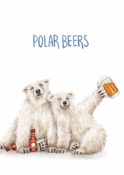 Polar Beers Fun Alcohol Bear Pun Birthday Any Occasion Card created by Citrus Bunn
