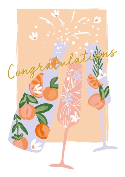 Pretty Floral Congratulations Card - Fruity Prosecco - Peach Orange Cocktail created by SABIVO Design by Sabina