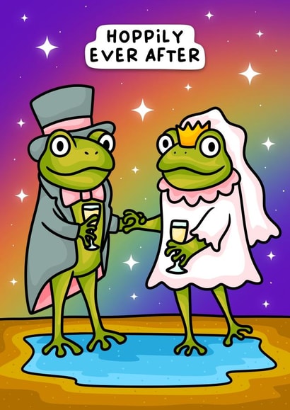 Funny Wedding Card - Hoppily Ever After - Frog Couple created by Wafflemamaart
