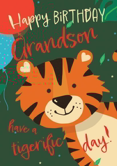 Cute Birthday Card - For Grandson - Tiger created by IC&G