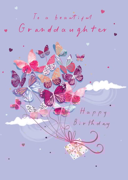 Pretty Birthday Card - For Granddaughter - Butterflies & Present created by IC&G