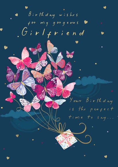 Classic Birthday Card - For Girlfriend - Present & Butterflies created by IC&G