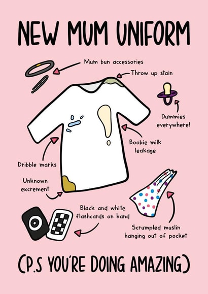 Funny New Baby Card - First Time Mother - New Mum Uniform created by TeePee Creations