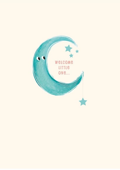 Cute New Baby Card - Welcome Little One - Moon & Stars created by Ta doodle dah