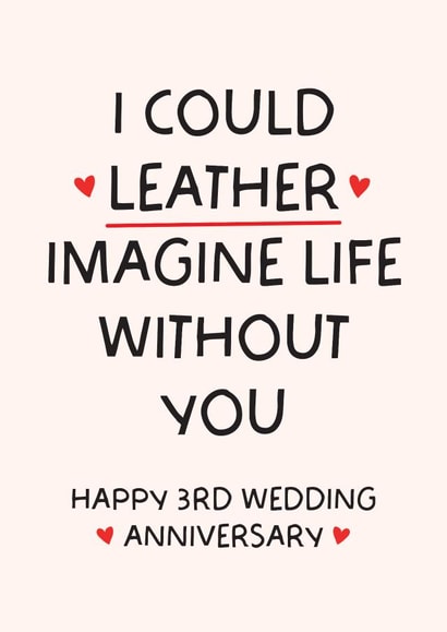 Funny 3rd Anniversary Card - Leather Anniversary  - Wedding Anniversary created by Puns and Needles