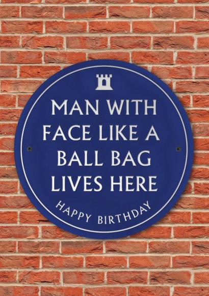 Funny Birthday Card - Face Like A Ball Bag - Heritage Plaque created by Brainbox Candy