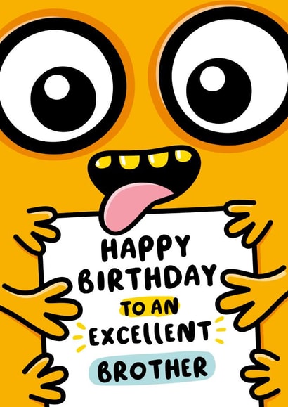 Cute Birthday Card - For Brother - Cartoon Monster created by Macie Dot Doodles