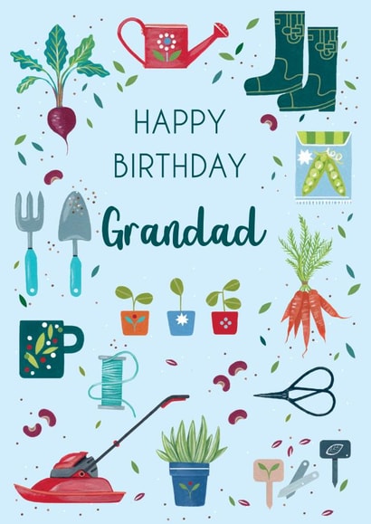 Cute Birthday Card - For Grandad - Illustrated Gardeners Tools created by IC&G