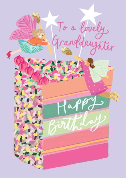 Cute Birthday Card - For Granddaughter - Fairies and Cake created by Louise Tiler