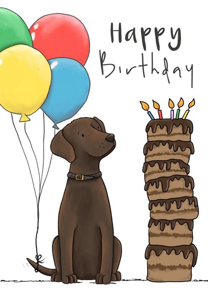 Cute Birthday Card - Chocolate Labrador With Chocolate Cake created by Lucy Driver