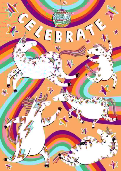 Cute Birthday or Congratulations Card - Rainbow Unicorns created by Jess Hislop