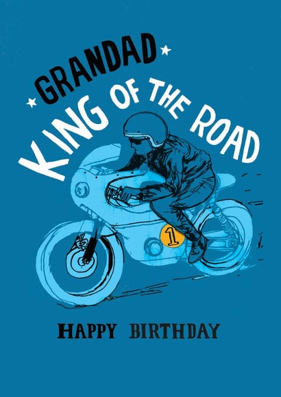 Classic Birthday Card - For Grandad - King Of The Road - Motorbike created by Pencilface